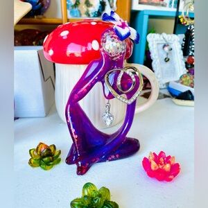 Handmade Purple Flower Figurine with Heart Accent